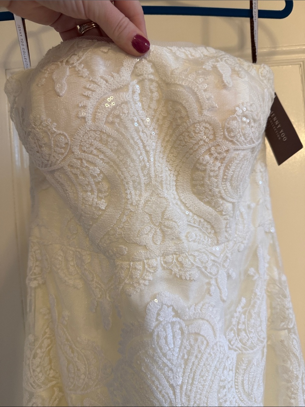 Jenny Yoo Bridal Gown size 10 Strapless Ivory Lace Gown sequins bride long maxi - Picture 5 of 16